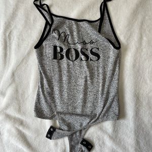 Never worn grey and black bodysuit